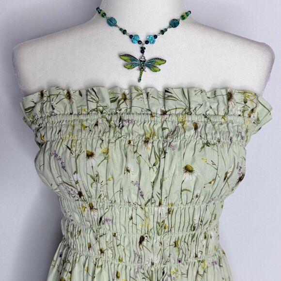 H & M Light green floral daisy print strapless midi dress - Picture 9 of 9